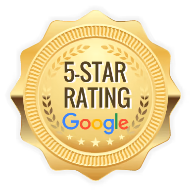 Gold five-star Google rating seal